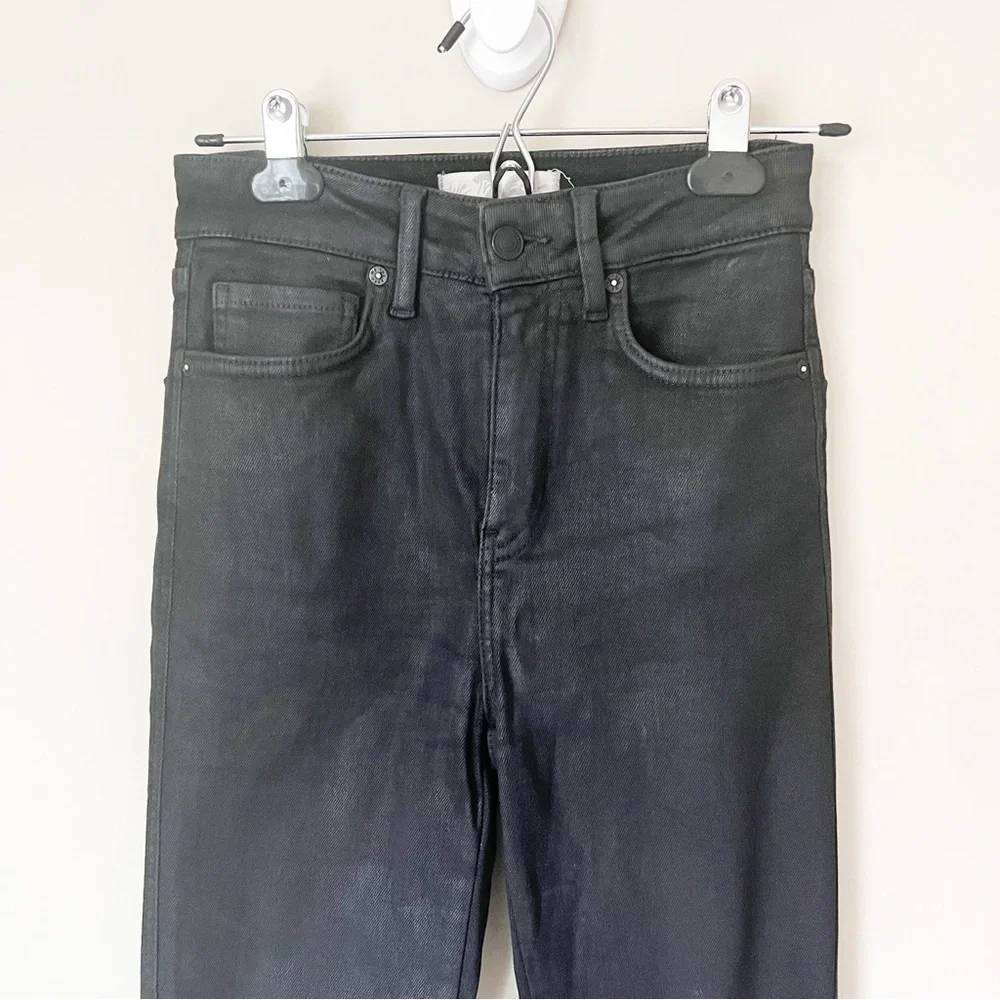 Free People We The Free High Rise Coated Raw Hem Ankle Skinny Jeans Black 26 - Picture 4 of 11
